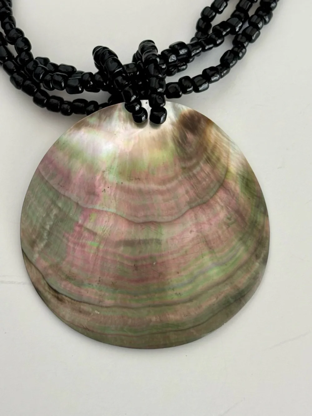 Abalone Pendant Statement Necklace Multi Strand Beaded Boho Style